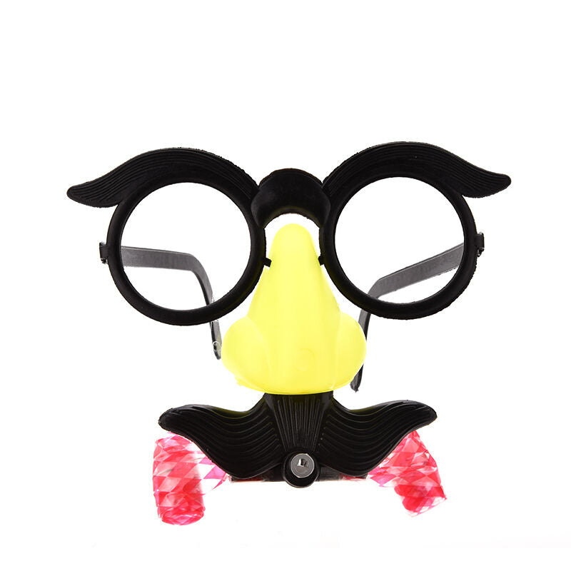 Pop Clown Glasses Costume Ball Round Frame Red Nose Whistle Mustache  Z