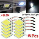 8Pcs 48SMD COB White Panel LED T10 Car Interior Panel Light 12V Dome Lamp Bulb ^