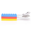 Bricks Portable silicone stainless steel Travel KidsCutlery Fork Picnic Set FT