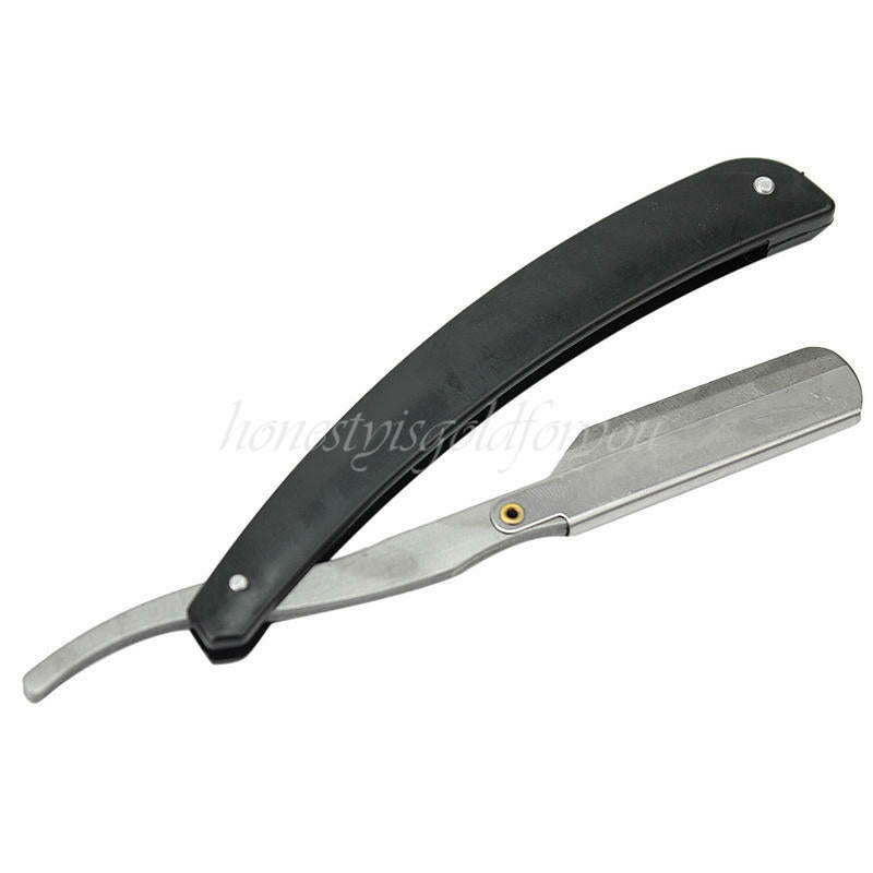 New Straight Edge Plastic Handle Steel Barber Razor Folding Shaving Shave Blade