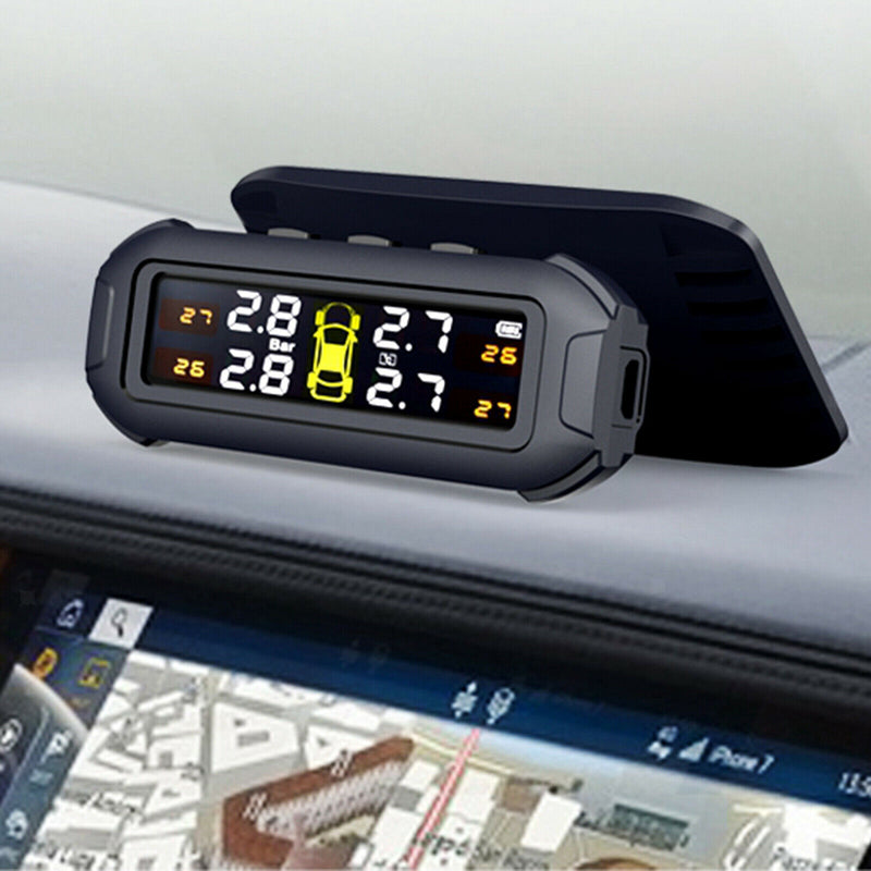 Wireless TPMS Solar Power LCD Tire Pressure Monitoring System w/ External Sensor