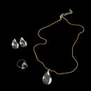 Women Geometric Water Drop Stud Earrings Chain Necklace Ring Jewelry Set