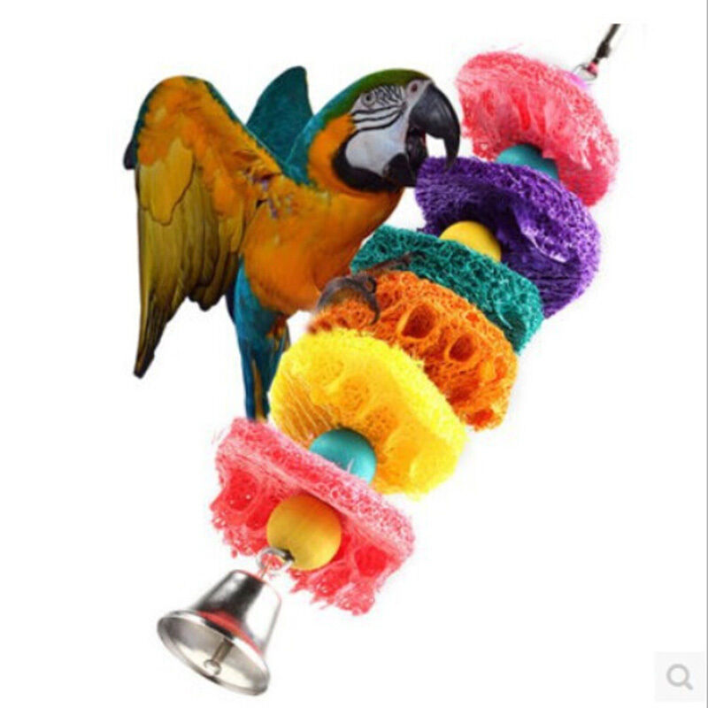 Easy Luffa Pet Bird Parrot Macaw Bell Swing Scratcher Parrot Bites   OZ