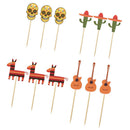 Set of 12 Mexican Fiesta Cake Toppers Cactus Guitar Cupcake Toppers Party