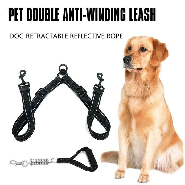 Nylon Dog Leash Coupler No Tangle Double Dog Dual Adjustable Splitter Lead