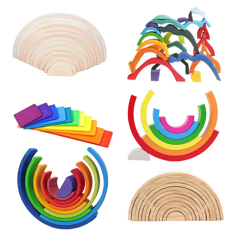 Handmade Wooden Rainbow Stacking Stacker Toddler Montessori Toys