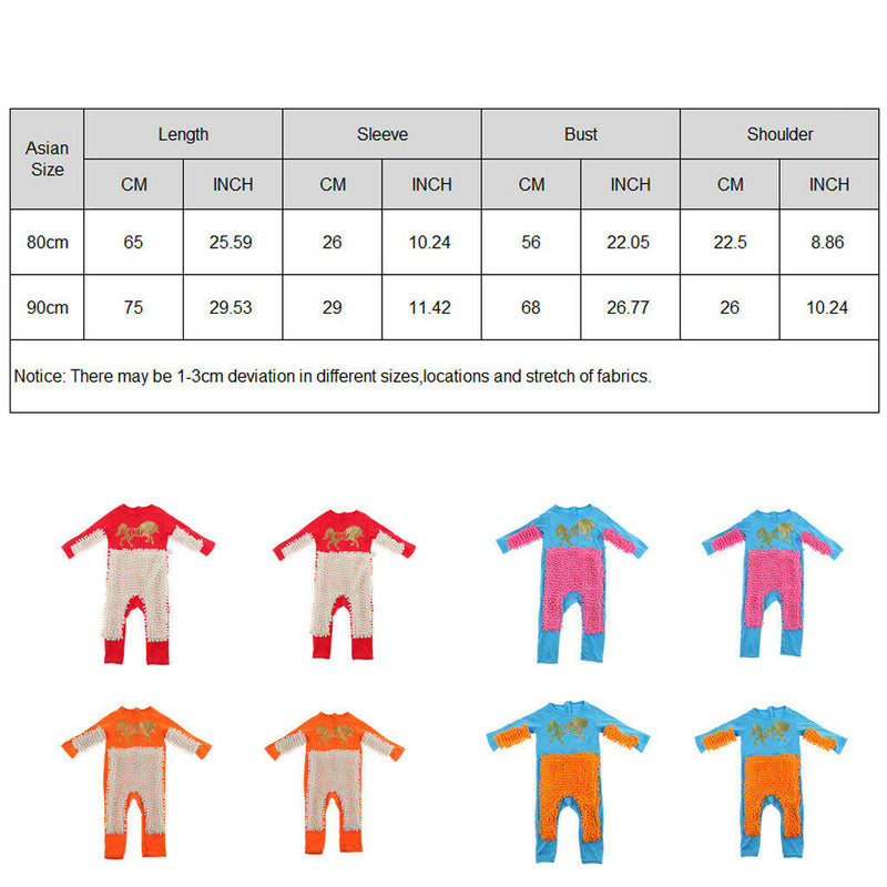 Baby Long Sleeve Crawling Mop Jumpsuit Romper One Piece Blue+Orange 90cm