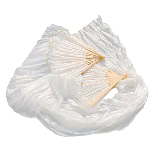 100% Silk Unisex Chinese Silk Veil Dance Fans 1Pcs Belly Dance Fans White C T2F6