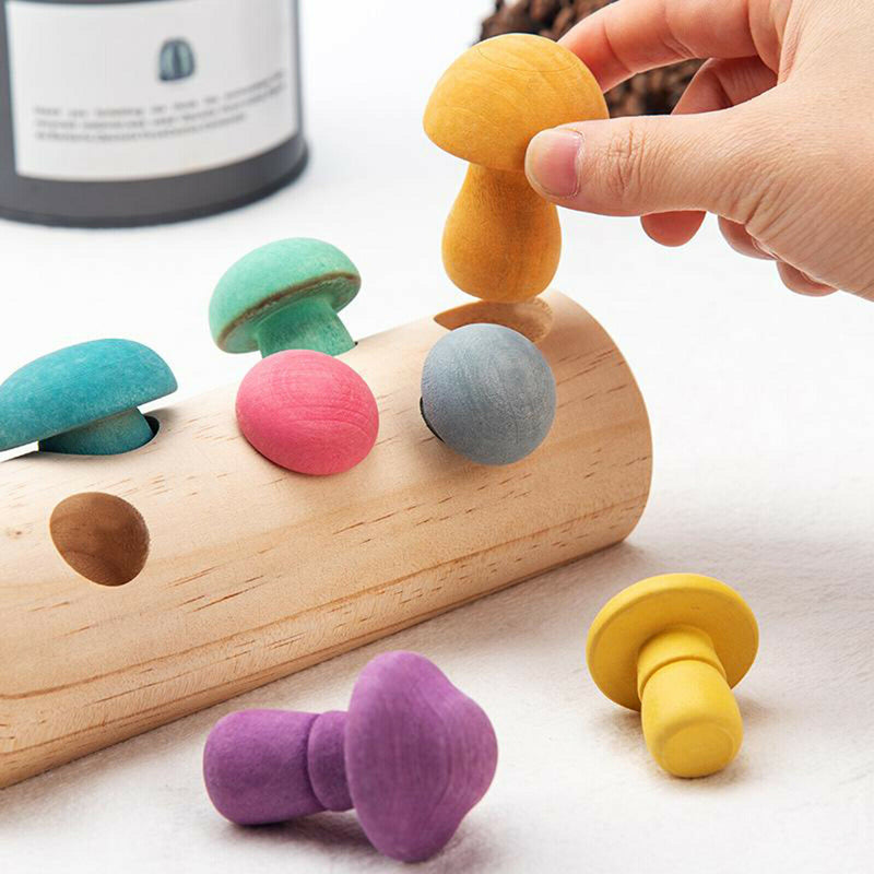 Wooden Mushroom Harvesting Catching Montessori Educational Game for Toddler Toys