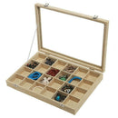 24 Grid Linen Jewelry Box Removable Jewelry Showcase Storage Rings Earrings