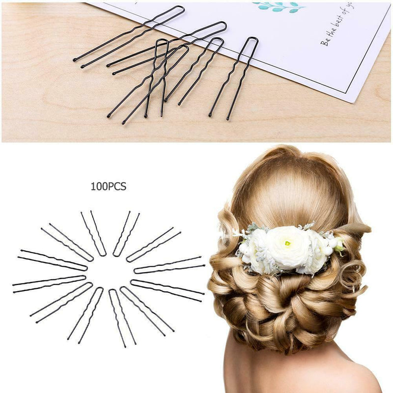 100pcs Black Waved U-Shaped Hair Bobby Pins Women Metal Hair Styling Clips