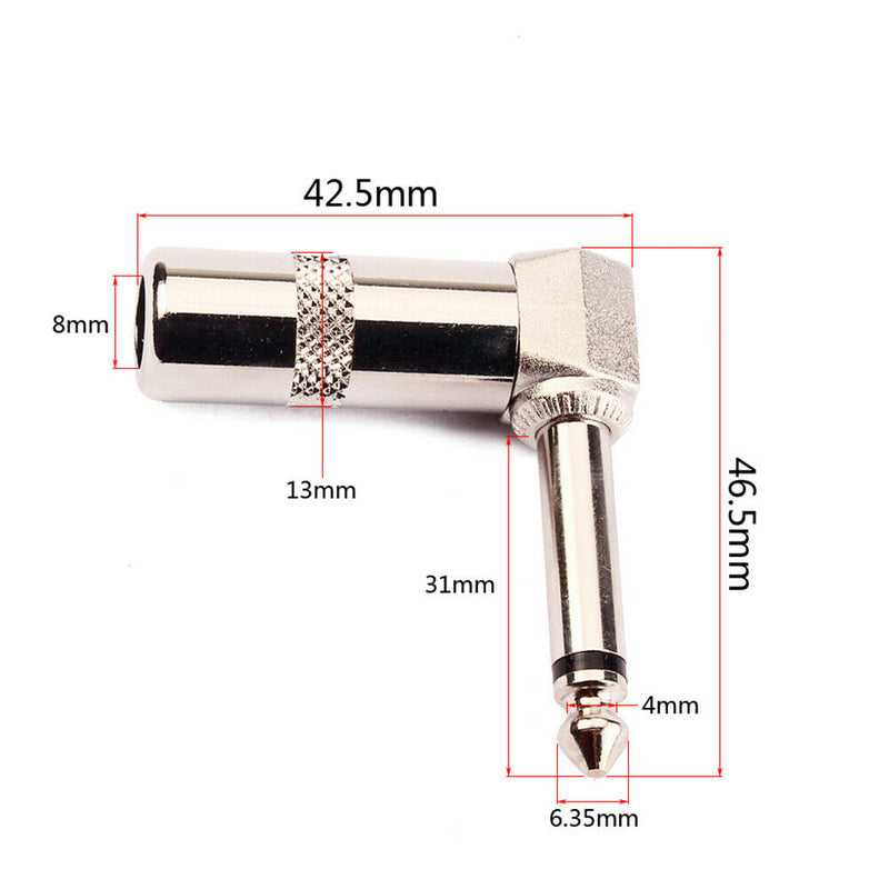 Right Angle 6.3mm Male Mono Phone Plug Guitar Audio Mic Cable Connector Jack Del