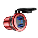 L4 Car Dual USB Charger QC3.0 USB Power Outlet w/ Voltmeter + Switch (Red)