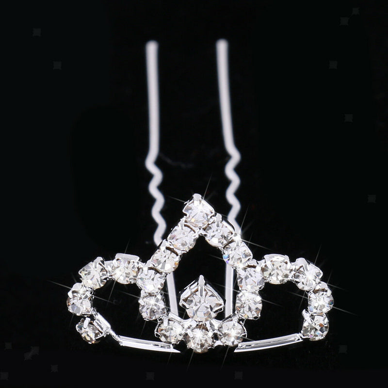 5pcs Wedding Party Delicate Mini Tiara Crystal Crown U-Shaped Hairpins
