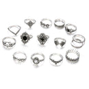 15pcs/set Bohemia Flower Ring Women Geometric Knuckle Finger Rings Jewelry A