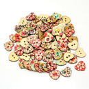 In Bulk 100pcs Cute Painted Flower Heart Shaped Wooden 2 Holes Colorful Buttons
