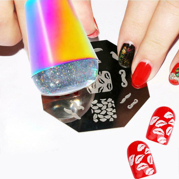 Transparent Silicone Nail Stamper Shining Holographic Head Nail Stamping Plate