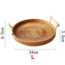 Rattan Storage Tray, Round Basket with Handle, Hand-Woven, Rattan Tray Wick