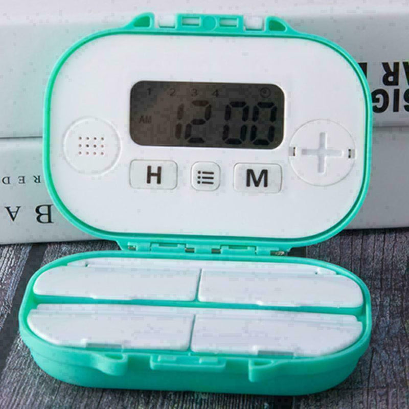 4 Grids Plastic Medicine Storage With Alarm Reminder Organizer Sorter P Box M5R1