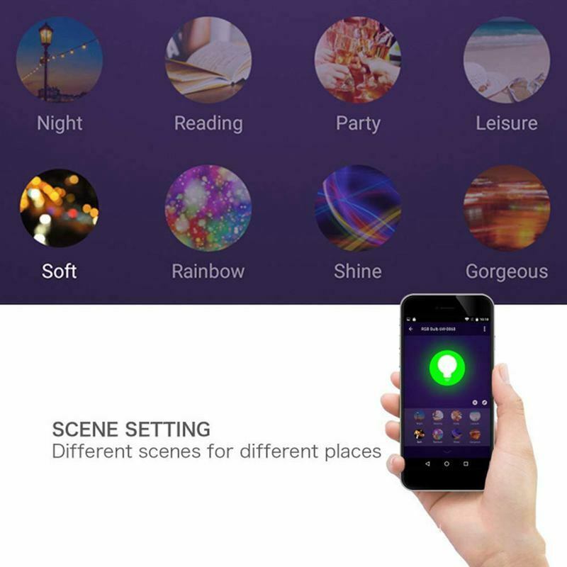Smart LED WiFi Light Bulb, 11W 600LM E27 Dimmable RGB Colour Changing Screw D2W1