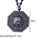 Obsidian Carved Yin Yang Ba Gua Pendant Necklace Lucky Amulet Chain Jewelry J5K2