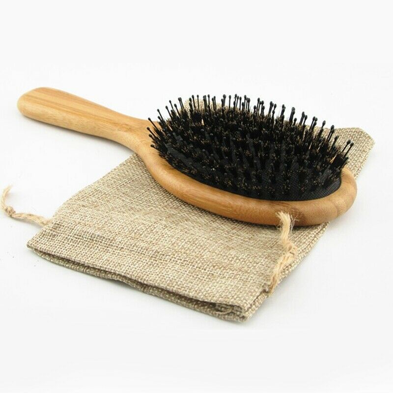 Hair Brush Boar Bristle Hair Brush with Nylon Pins Bamboo Paddle Detangler  G2S8