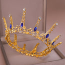 Retro Personality European Full Crown Bride Crown Blue Rhinestone Wedding D