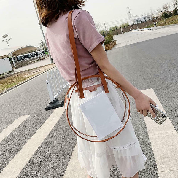Summer Beach Round Transparent Women Handbag Tote Shopping Bags (Brown)