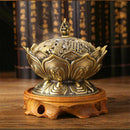 Tibet Collect Alloy Auspicious Lotus Shape Statue Box Incense Burner Censer N6P3