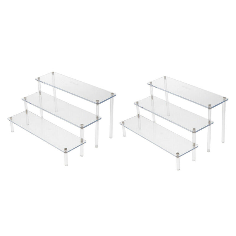 2x 3-Tier Clear Acrylic Rack Perfume Makeup Ladder Display Stand Risers Shelf