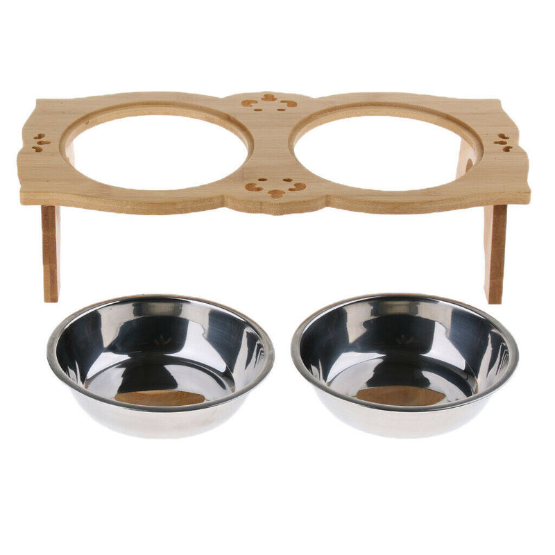 Raised Pet Feeder Solid Bamboo Stand Perfect for Cat Dog S02