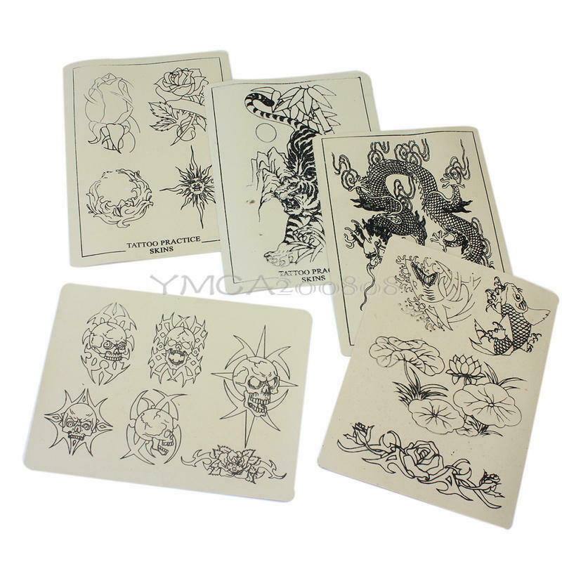 5 x Tattoo Practice Skins with Designs for Needle Machine Gun Supply Kit Set
