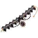 Lolita Gothic Black Rose Flower Lace Choker Collar Necklace Beads Chain OHK