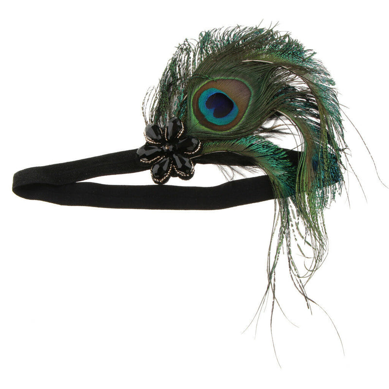 Retro Style Stretchy Peacock Feather Crystal Headband Headwear Fancy Dress