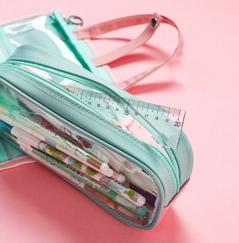 Creative Pencil Case 2 in 1 Pencil Bags Transparent Pvc Pen Box Beauty Case X7F5