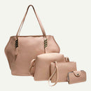 4pcs/set Solid Color Totes Women Leather Shoulder Card Bags Clutch (Pink)