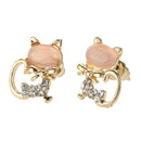 Cat Eye Stone Diamond Shiny Kitty Cute Small Animal Earrings (Pink) A