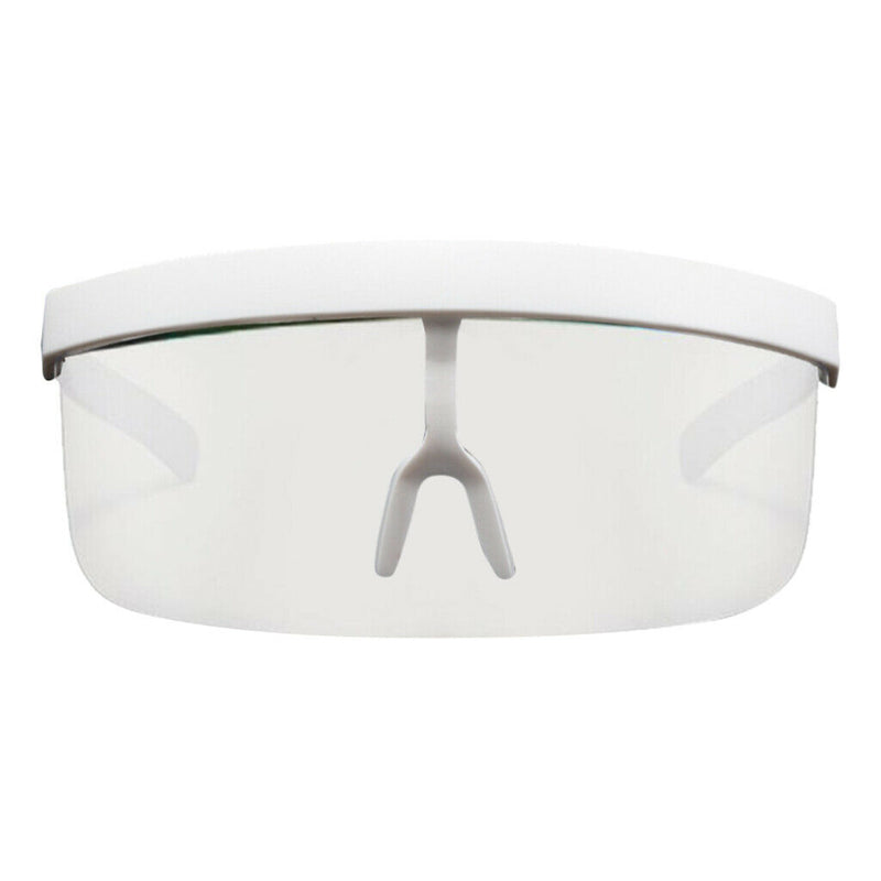 Oversized Frame Shield Visor Flat Top Sunglasses  White Frame