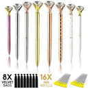 Big Diamond Pens-16 Ink Pen Refills (Blue, Black) 8 Novelty Jewel Pens with
