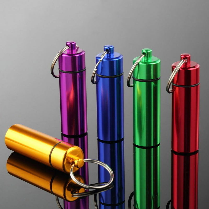 5PC Keychain Medicine Drug Holder Waterproof Case Bottle Aluminum Pill Container