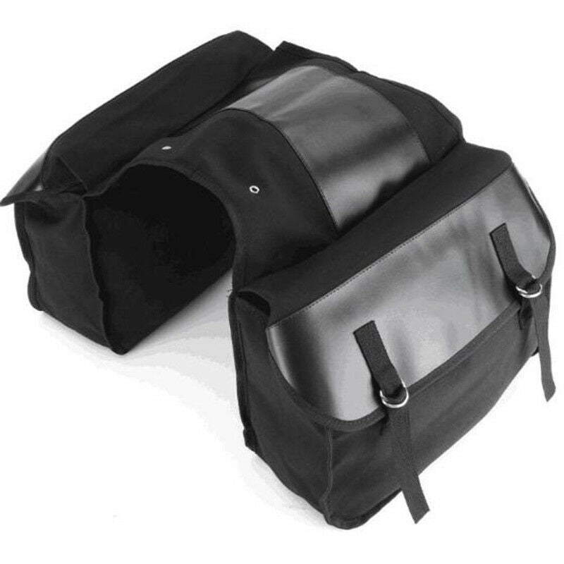 Motorcycle Touring Saddle Bag Black Canvas Waterproof Panniers Motorbike Lugg 3C