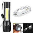Outdoor T6 COB Flashlight Zoomable LED Torch USB Rechargeable Light Lamp Black