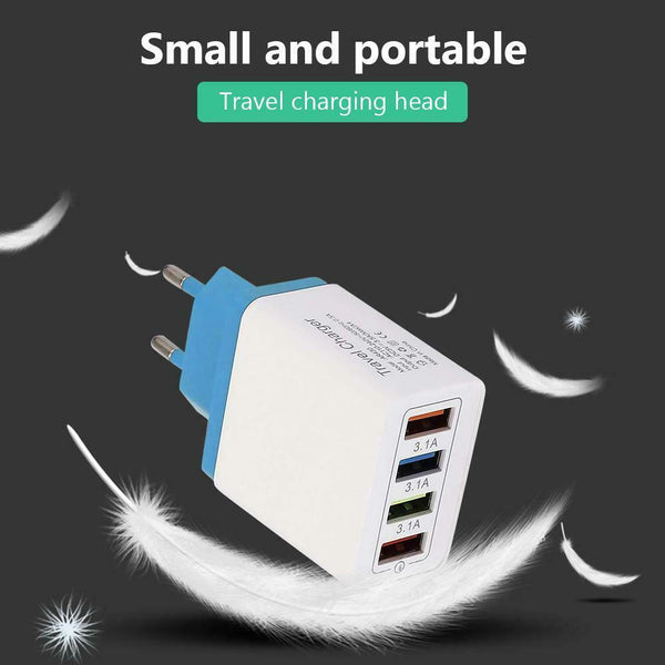Portable 4 Ports USB Color Travel Charger Fast Charging Charger EU-Plug Adapter