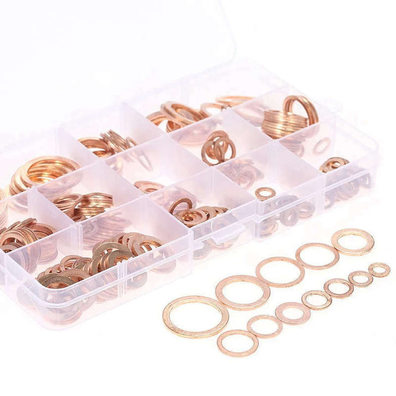 280 Pcs Assorted Copper Washer Gasket Set Flat Ring Seal Assortment Kit M5- G1M7