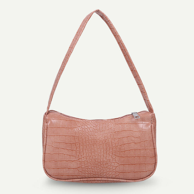 Retro Alligator PU Leather Handbag Women Casual Totes Shoulder Bag (Pink)
