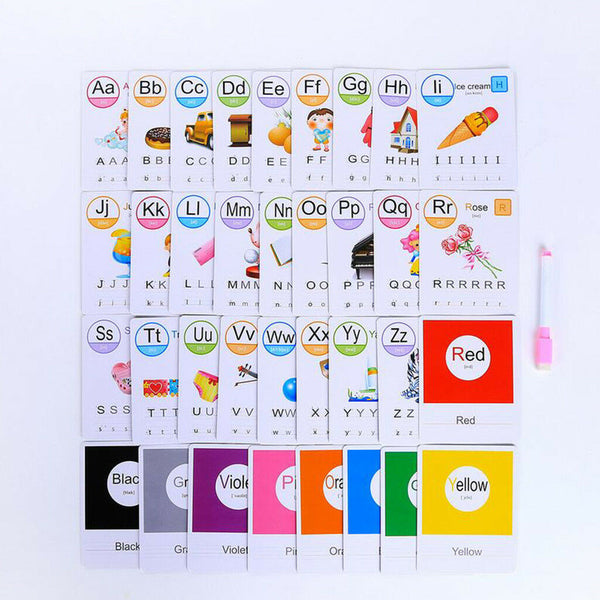 Number&Letter Flashcards Preschool Education w/Wipe-clean Pen for Parents