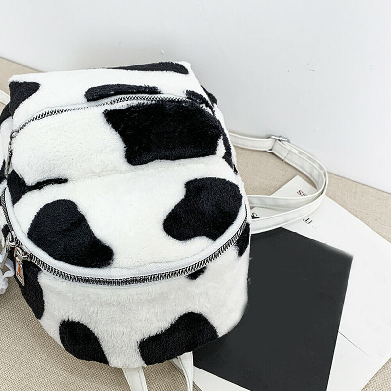 Cow Zebra Print Shoulder Schoolbag Women Girl Plush Mini Backpack (Style 2)