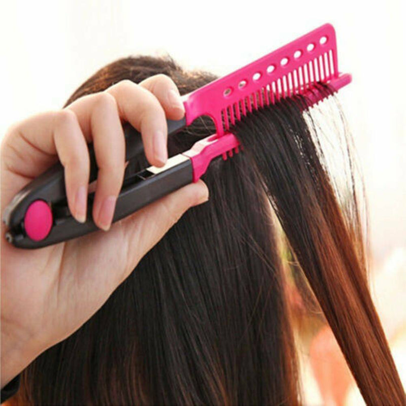 DIY Salon Hairdressing Styling Hair Cutting Straightener V Shape Comb Brush-Tool