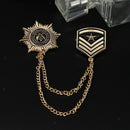 Retro Alloy Chain Brooch Pins Anise Star Shield Army Badge Mens Accessories