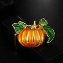 Halloween Pumpkin Brooch New Alloy Green Leaves Orange Enamel Pumpkin Women